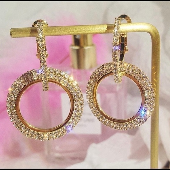 Gold Plated Crystal Hoop Earrings - Picture 6 of 9